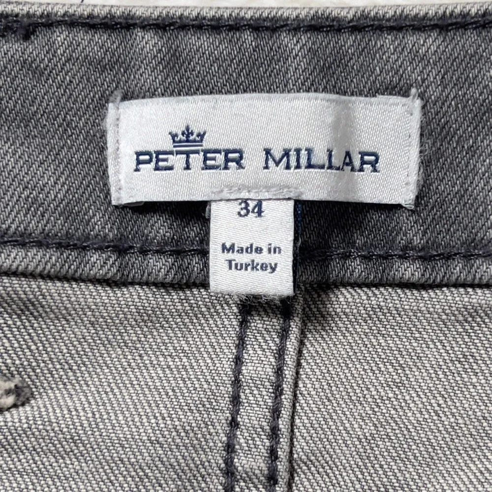 Peter Millar Straight Leg Jeans‎ Mens Sz 34x33 Gray Denim Pants 5 Pocket Stretch